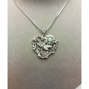 Sterling Silver Moonstone Heart Dragonfly Sunflower Necklace